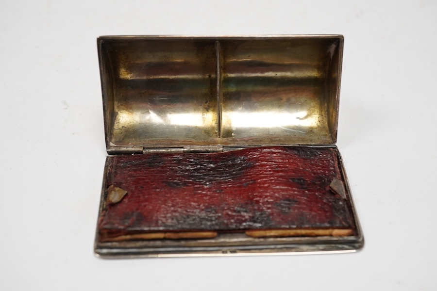 An Edwardian silver twin compartment stamp case, Deakin & Francis, Birmingham, 1902, 61mm. Condition - fair